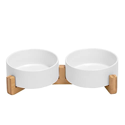Elevated Ceramic Cat Bowl Set with Bamboo Stand - 13.5 oz