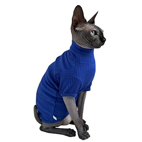 Soft Cotton Sphynx Cat Sweater with Sleeves - Deep Blue