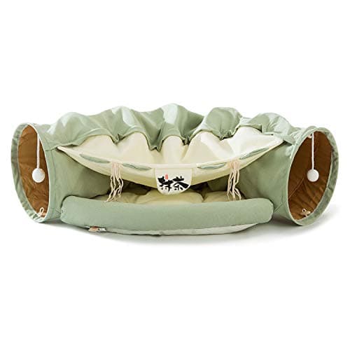 Multi-Function Cat Tunnel Bed with Washable Mat - Matcha Green