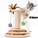 2-Layer Turntable Cat Toy with Scratching Post & Feather Wand thumbnail