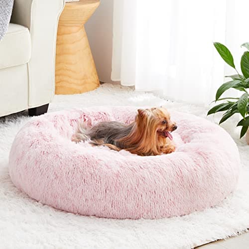 Calming Donut Dog Bed - Plush Faux Fur Self-Warming Cuddler