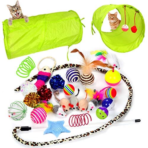 24-Piece Cat Toy Variety Set with Tunnel & Interactive Wands
