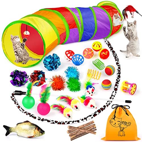 32-Piece Complete Cat Toy Set with Tunnel & Interactive Toys