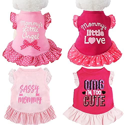4-Pack Cotton Dog Dresses for Small Dogs & Cats - Pink Angel