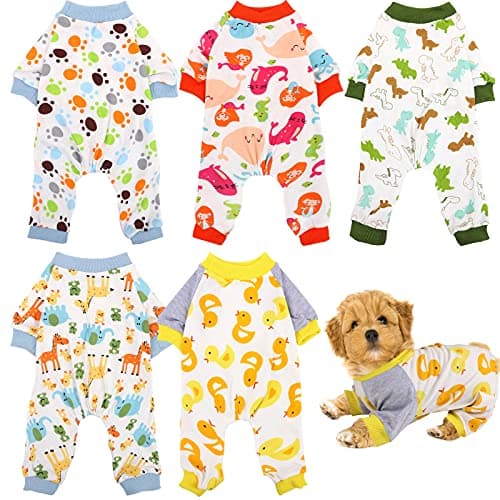 5-Pack Soft Cotton Dog Pajamas - Adorable Themed Onesies (Medium)