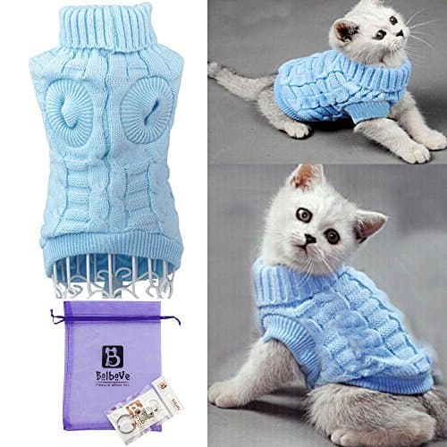 Cable Knit Turtleneck Sweater for Cats & Small Dogs - Blue