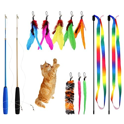 Interactive Cat Wand Toy Set - 12 Pieces with Teaser Attachments