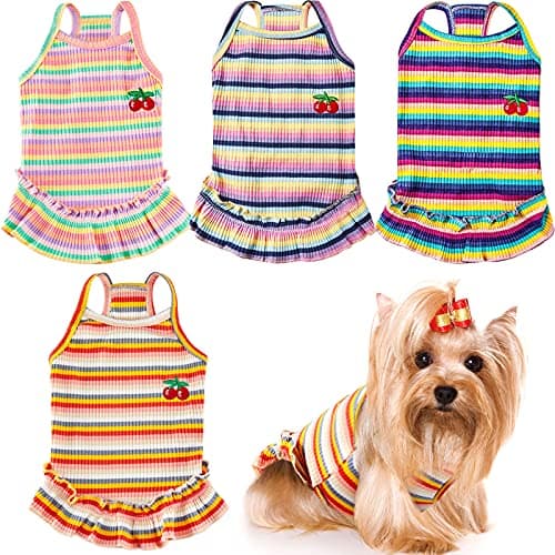 4-Pack Rainbow Cherry Dog Dresses for Small to Medium Dogs