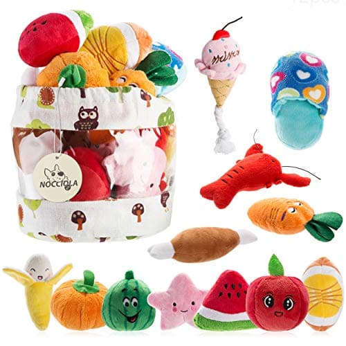 12-Piece Squeaky Plush Dog Toy Set with Carrying Bag